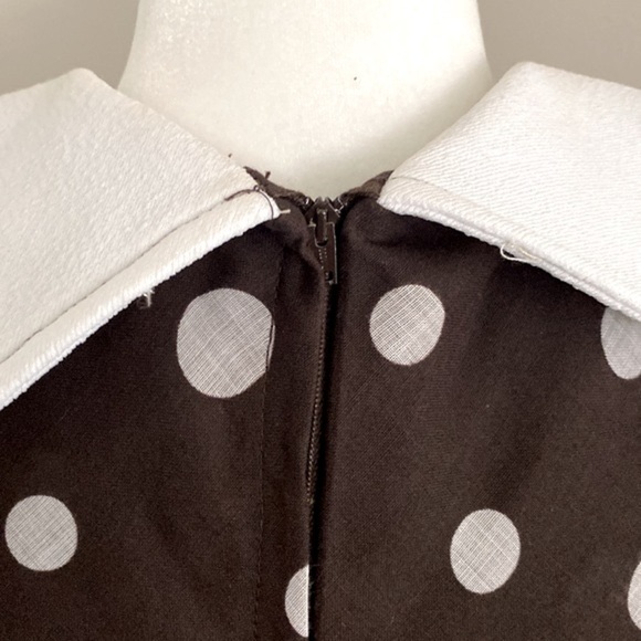 Vintage 70’s chocolate brown white polka dot maxi dress - Picture 8 of 11